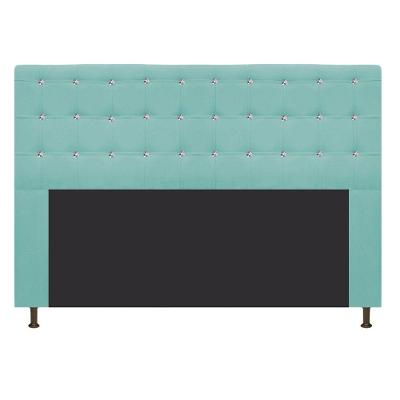 Cabeceira Dama 140Cm Casal Com Strass Suede Azul Tiffany