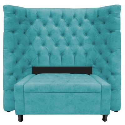 Kit Cabeceira e Calçadeira Baú Solteiro Everest P02 90cm Para Cama Box Suede Azul Turquesa