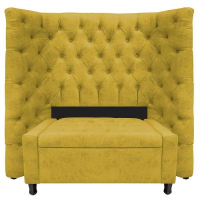 Kit Cabeceira e Calçadeira Baú Solteiro Everest P02 90cm Para Cama Box Suede Amarelo