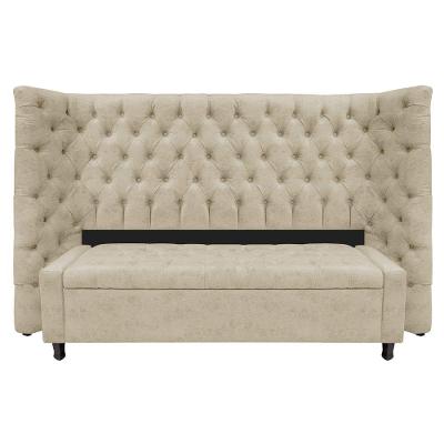 Kit Cabeceira e Calçadeira Baú Queen Everest P02 160cm Para Cama Box Corano Bege