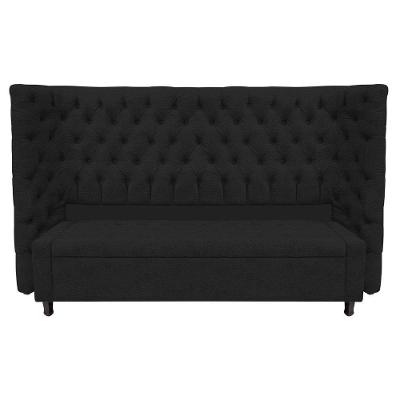 Kit Cabeceira e Calçadeira Baú King Everest P02 195cm Para Cama Box Corano Preto