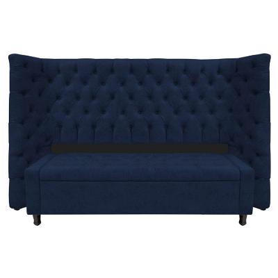 Kit Cabeceira e Calçadeira Baú Queen Everest P02 160cm Para Cama Box Suede Azul Marinho