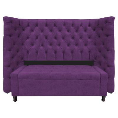 Kit Cabeceira e Calçadeira Baú Casal Everest P02 140cm Para Cama Box Suede Roxo