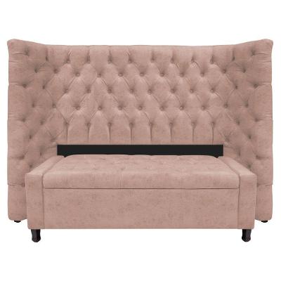 Kit Cabeceira e Calçadeira Baú Casal Everest P02 140cm Para Cama Box Suede Rosê