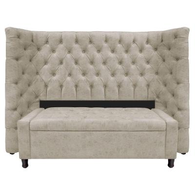 Kit Cabeceira e Calçadeira Baú Casal Everest P02 140cm Para Cama Box Suede Bege