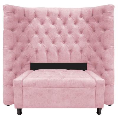 Kit Cabeceira e Calçadeira Baú Solteiro Everest P02 90cm Para Cama Box Suede Rosa Bebê