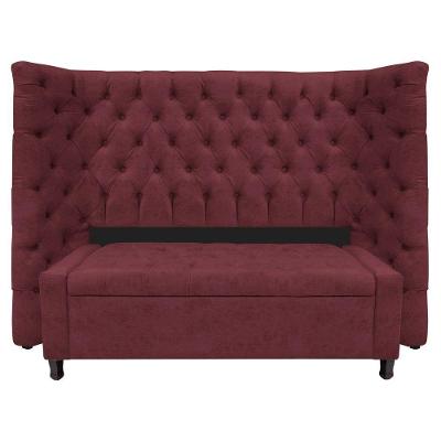 Kit Cabeceira e Calçadeira Baú Casal Everest P02 140cm Para Cama Box Suede Bordô