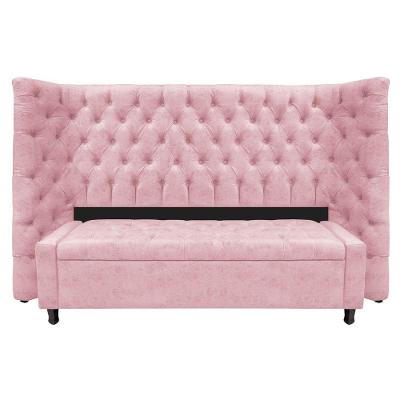 Kit Cabeceira e Calçadeira Baú King Everest P02 195cm Para Cama Box Suede Rosa Bebê