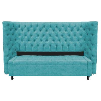 Kit Cabeceira e Calçadeira Baú King Everest P02 195cm Para Cama Box Suede Azul Turquesa