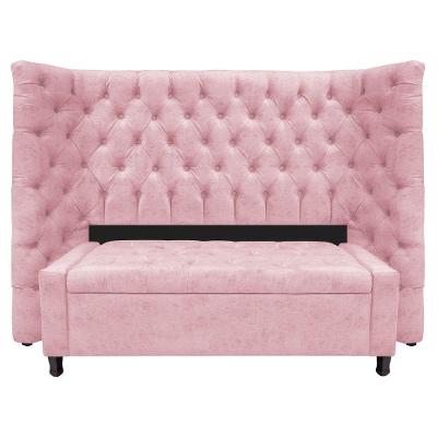 Kit Cabeceira e Calçadeira Baú Queen Everest P02 160cm Para Cama Box Suede Rosa Bebê