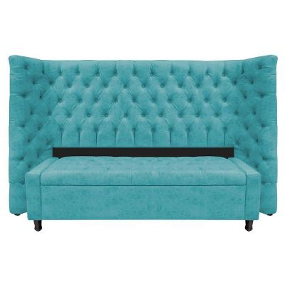 Kit Cabeceira e Calçadeira Baú Queen Everest P02 160cm Para Cama Box Suede Azul Turquesa
