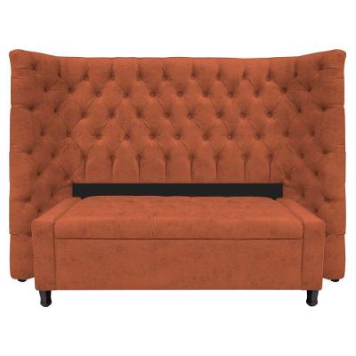 Kit Cabeceira e Calçadeira Baú Casal Everest P02 140cm Para Cama Box Suede Terracota