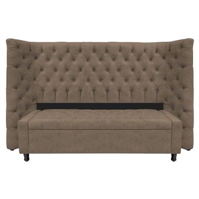 Kit Cabeceira e Calçadeira Baú Queen Everest P02 160cm Para Cama Box Suede Marrom