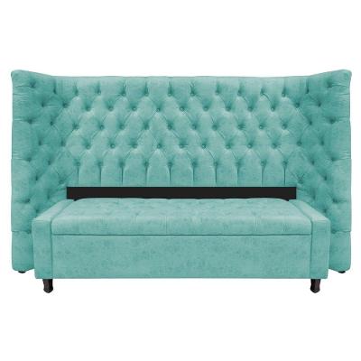 Kit Cabeceira e Calçadeira Baú Queen Everest P02 160cm Para Cama Box Suede Azul Tiffany