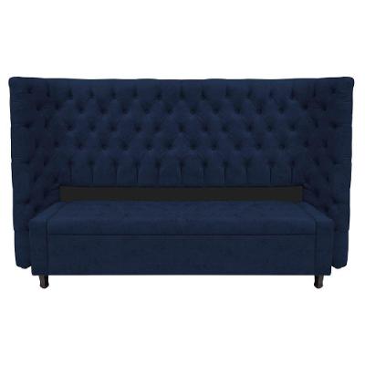 Kit Cabeceira e Calçadeira Baú King Everest P02 195cm Para Cama Box Suede Azul Marinho