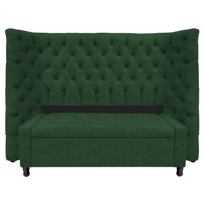 Kit Cabeceira e Calçadeira Baú Casal Everest P02 140cm Para Cama Box Suede Verde
