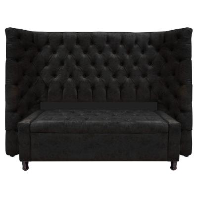 Kit Cabeceira e Calçadeira Baú Casal Everest P02 140cm Para Cama Box Suede Preto
