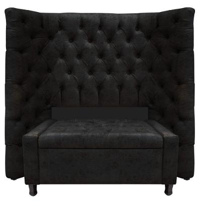 Kit Cabeceira e Calçadeira Baú Solteiro Everest P02 90cm Para Cama Box Suede Preto