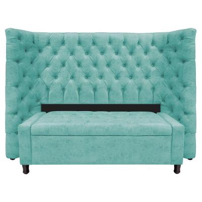 Kit Cabeceira e Calçadeira Baú Casal Everest P02 140cm Para Cama Box Suede Azul Tiffany