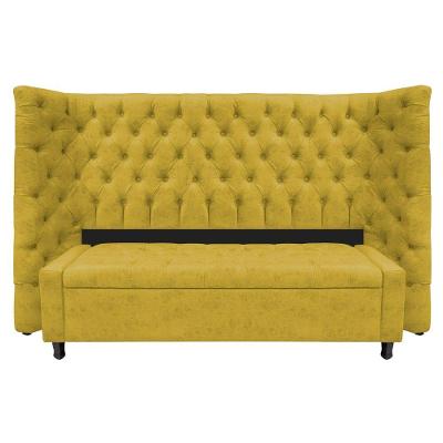 Kit Cabeceira e Calçadeira Baú Queen Everest P02 160cm Para Cama Box Suede Amarelo