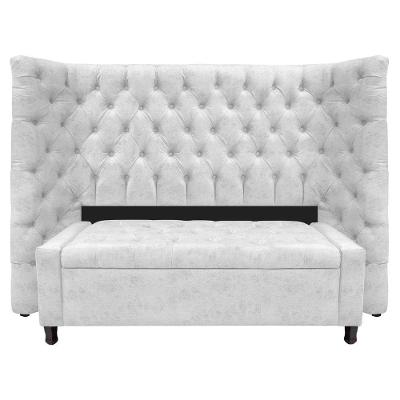 Kit Cabeceira e Calçadeira Baú Casal Everest P02 140cm Para Cama Box Suede Branco