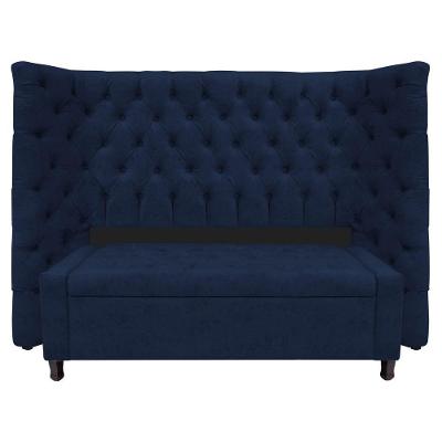 Kit Cabeceira e Calçadeira Baú Casal Everest P02 140cm Para Cama Box Suede Azul Marinho