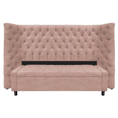 Kit Cabeceira e Calçadeira Baú Queen Everest P02 160cm Para Cama Box Suede Rosê