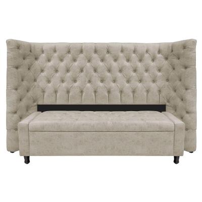 Kit Cabeceira e Calçadeira Baú Queen Everest P02 160cm Para Cama Box Suede Bege