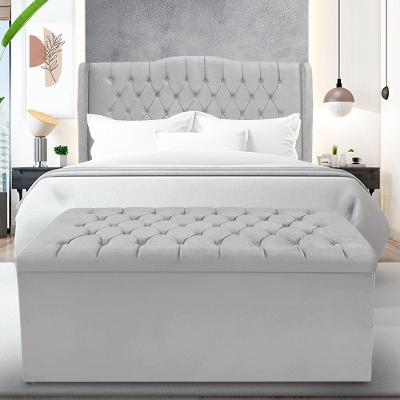 Kit Cabeceira E Calçadeira Baú Dubai Casal 140 Cm - Veludo Cinza