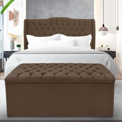 Kit Cabeceira E Calçadeira Baú Dubai Casal 140 Cm - Veludo Marrom