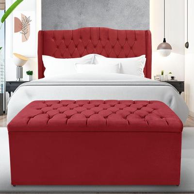 Kit Cabeceira E Calçadeira Baú Dubai Casal 140 Cm - Veludo Vermelho