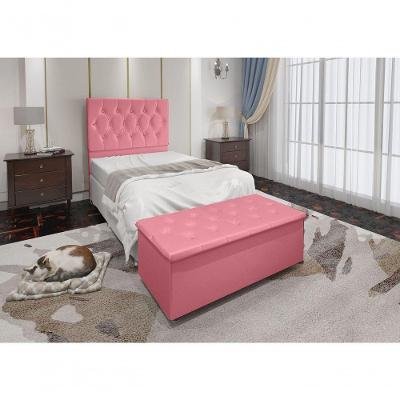 Cabeceira Solteiro E Recamier Baú 0,90m Madrid Suede Rosa