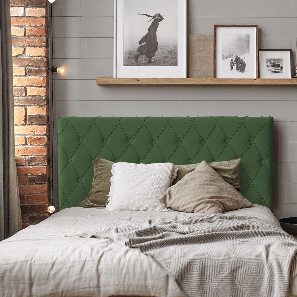 Cabeceira Estofada Capitonê Chicago 195Cm Veludo Verde - Cor: Verde - 2