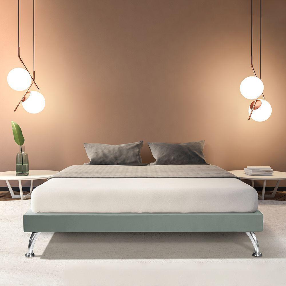 Estrutura Para Cama Base Japonesa 160Cm Em Veludo Cinza - Cor: Cinza - 2