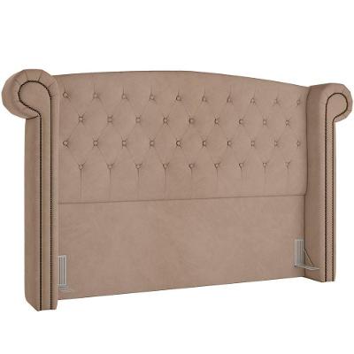 Cabeceira Cama Box Casal Com Tachas 140 Cm Sofia P05 Veludo Bege