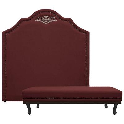 Kit Cabeceira E Calçadeira Queen 160 Cm Para Cama Box Bordô