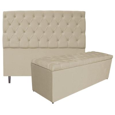 Kit Cabeceira e Calçadeira Liverpool 140cm Casal Corano Bege