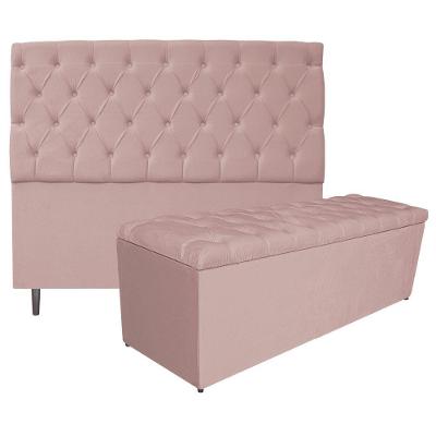Kit Cabeceira e Calçadeira Liverpool 140cm Casal Suede Rosê