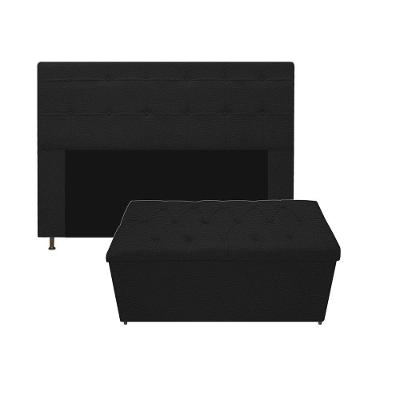 Kit Cabeceira Calçadeira Baú Estofada 140cm Casal Preto