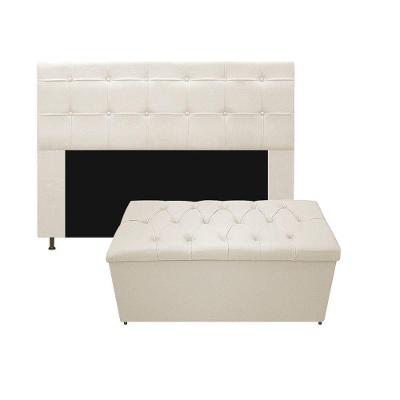 Kit Cabeceira Calçadeira Baú Estofada 140cm Casal Bege