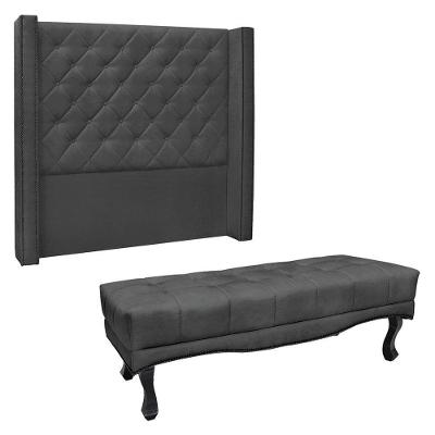 Kit Cabeceira E Calçadeira Recamier King 1,95M Suede Cinza