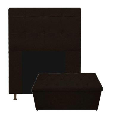 Kit Cabeceira Calçadeira Baú Estofada 90cm Solteiro Marrom