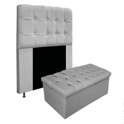 Kit Cabeceira Calçadeira Baú Estofada 90cm Solteiro Cinza