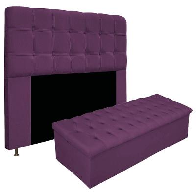 Kit Cabeceira Calçadeira Baú Estofada 195cm King Roxo