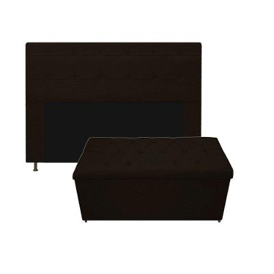 Kit Cabeceira Calçadeira Baú Estofada 140cm Casal Marrom