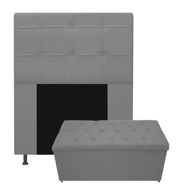 Kit Cabeceira Calçadeira Baú Estofada 90cm Solteiro Cinza