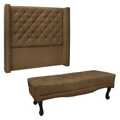 Kit Cabeceira E Calçadeira Recamier Casal 1,40M Caramelo