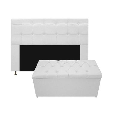 Kit Cabeceira Calçadeira Baú Estofada 140cm Casal Branco