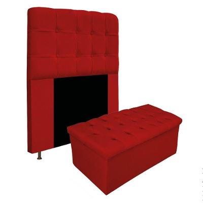 Kit Cabeceira Calçadeira Baú Estofada 90cm Solteiro Vermelho