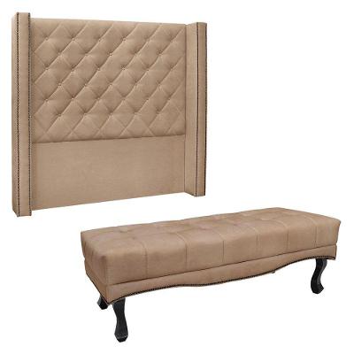 Kit Cabeceira E Calçadeira Recamier King 1,95M Suede Bege